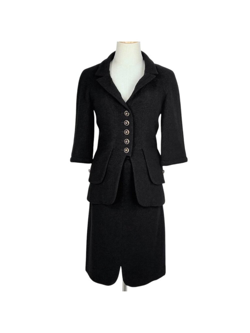 Chanel CC Logo Button Set Knee-Length 5 07P Wool Nylon Black